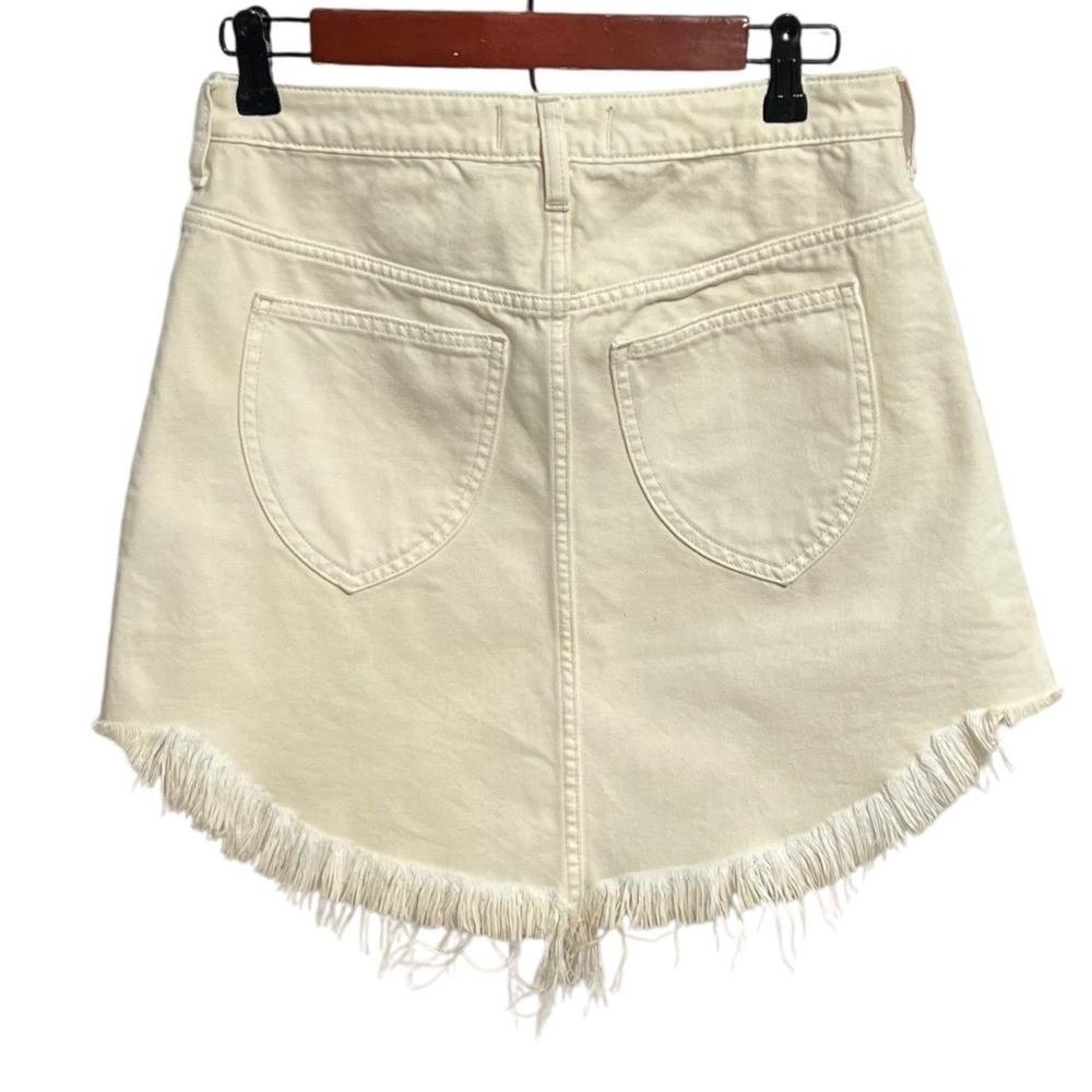 Free People We The Free Cream Frayed Denim Skirt Boho Western Festival US 27 - Picture 2 of 5